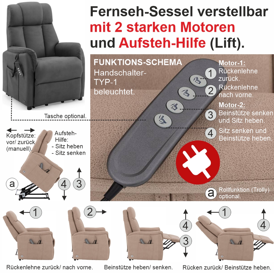 Sat, 2 Motoren+Lift, VZ-Stoff Hab. Taupe